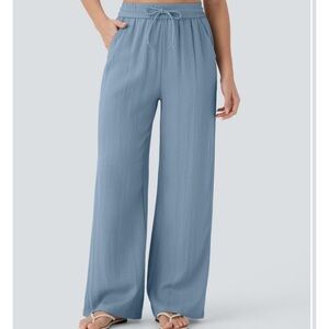 Halara High Waisted drawstring wide leg linen feel casual pants L